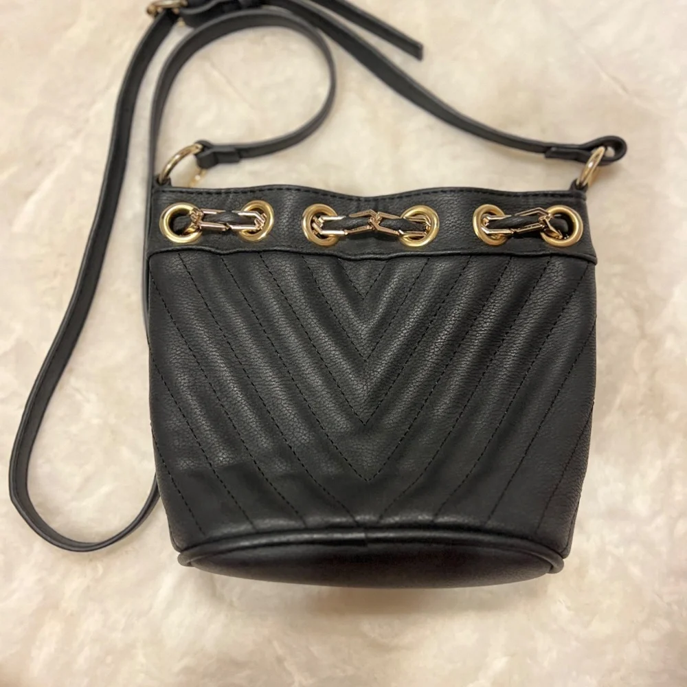 Free People Black and Gold Quilted Bucket Bag - Picture 2 of 6